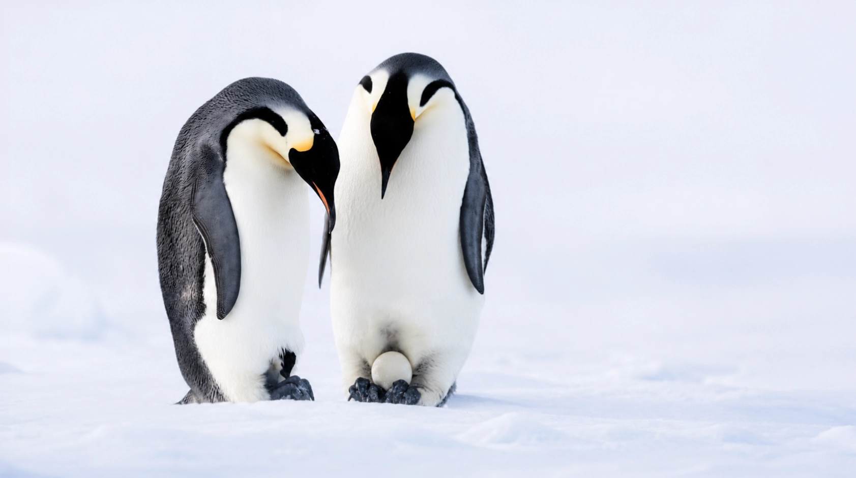 Emperor penguins with egg